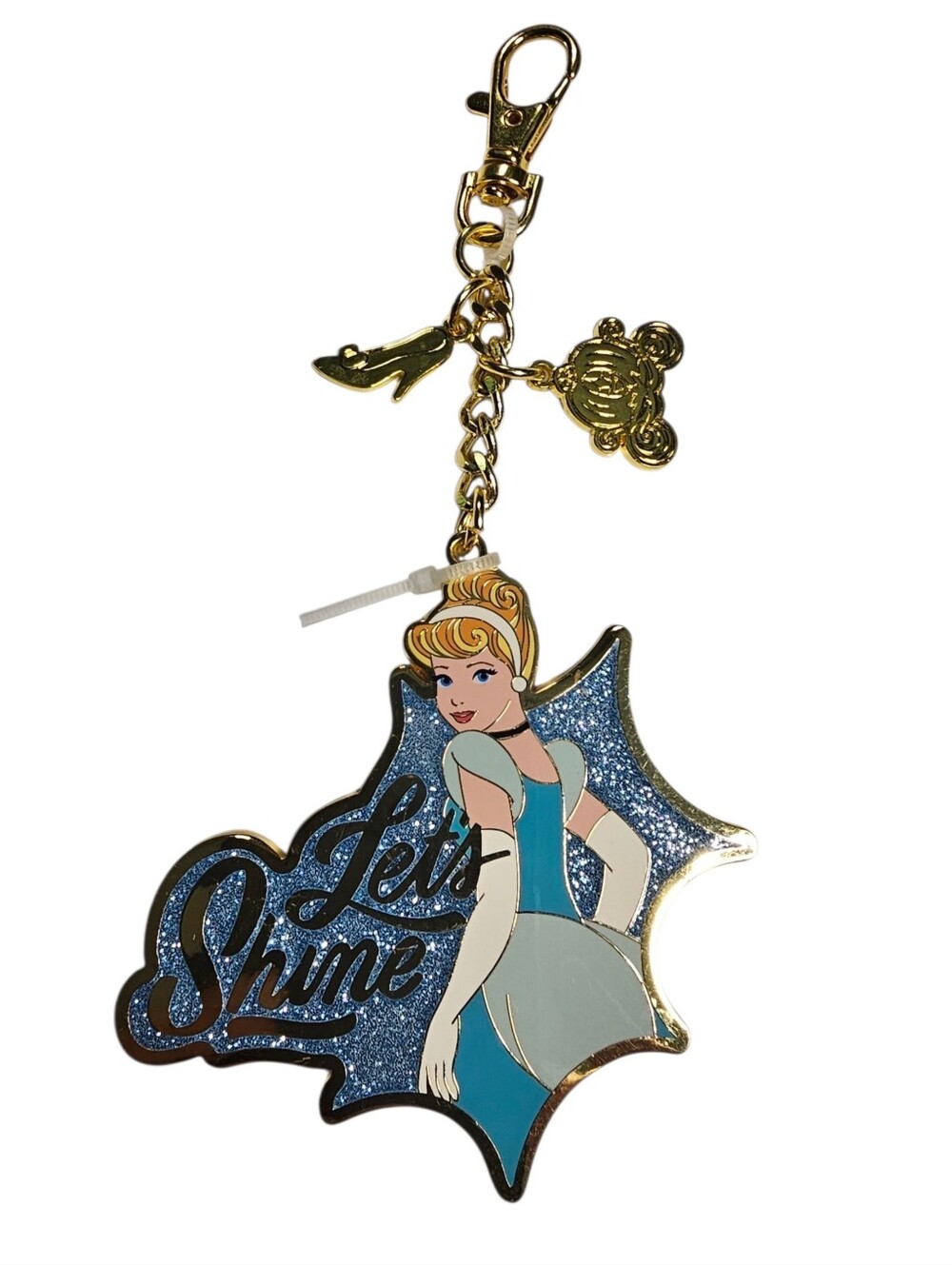 Cinderella 'Let's Shine' Blue Glitter Charm Keychain NWT